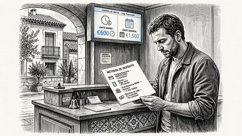 Cliente revisando métodos de depósito y límites diarios/semanales